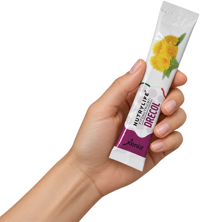 A hand holding a DRECOL gel sachet
